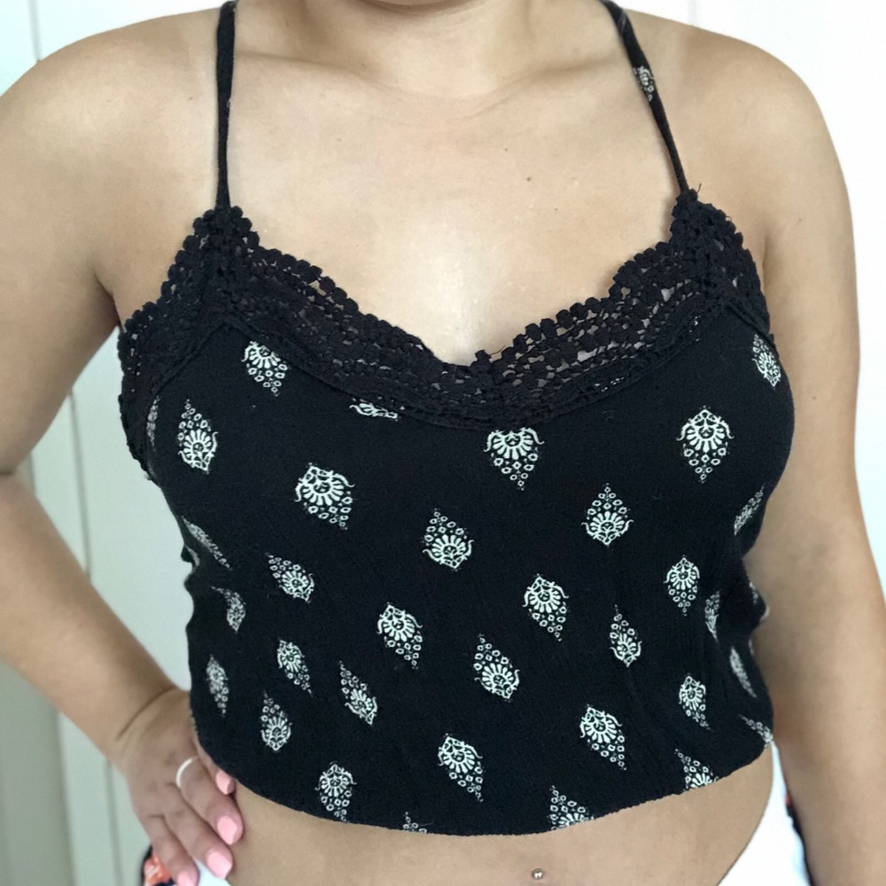 Black crop top with leafy like design